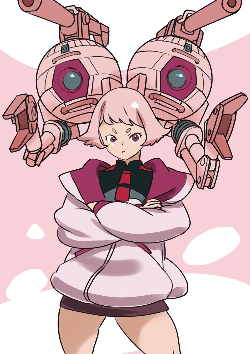 1girl crossed arms robot asticassia school uniform pink hair mecha school uniform  illustration images