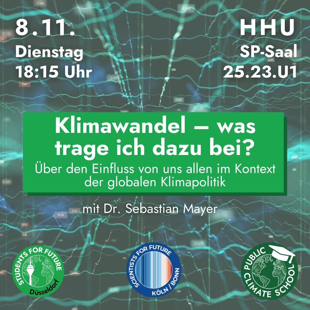 Klimawandel - was trage ich dazu bei?

Im Rahmen der Public Climate School in Düsseldorf geht Dr. Sebastian Mayer von den Scientists for Future Köln-Bonn auf den Einfluss von uns allen auf die globale Klimapolitik ein.