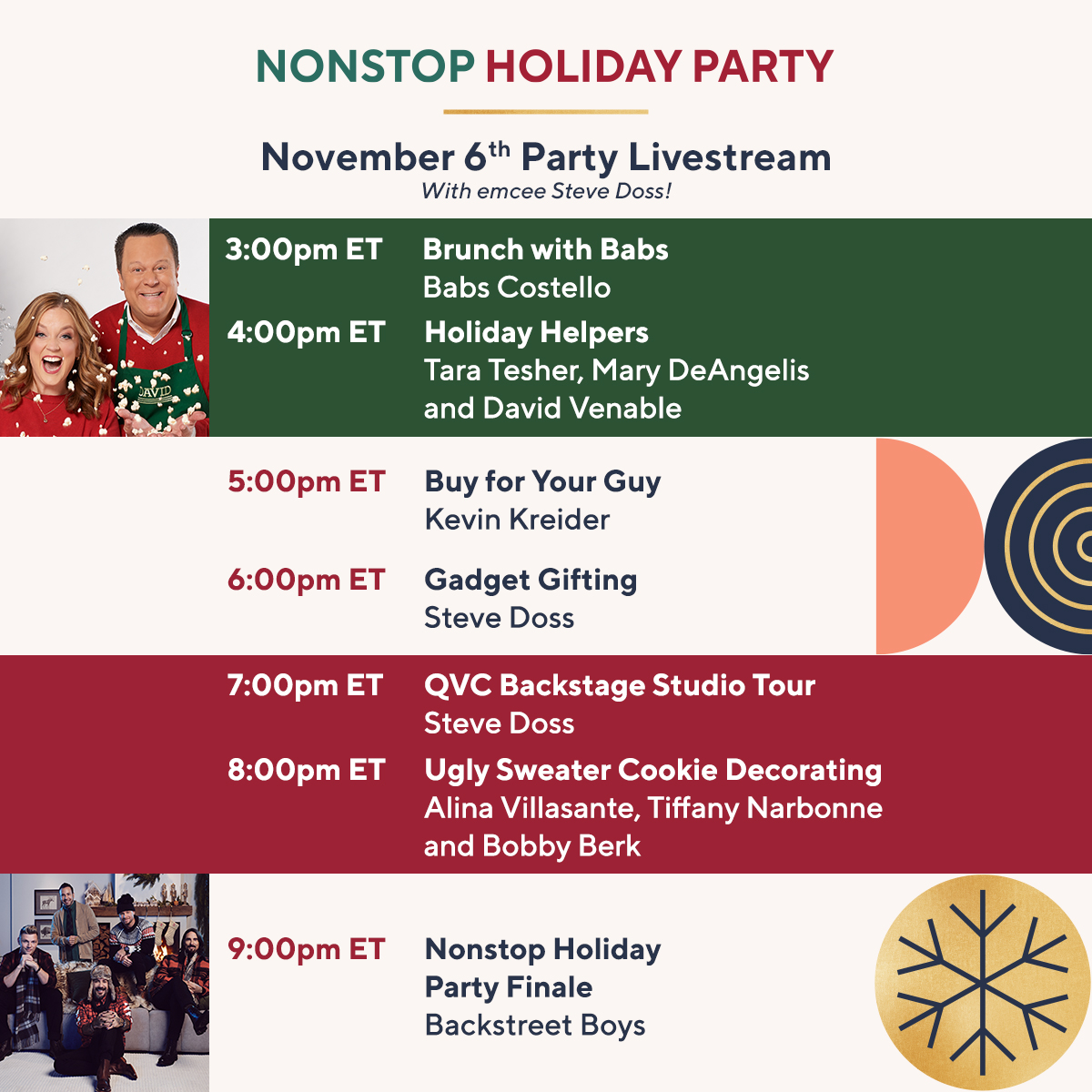 It’s DAY 2 of our #NonStopHolidayParty! 🎉✨🎄 We’re back with tons more fun, celebs, deals & surprises! Don’t miss a minute of the fun, so check out our lineup for today below & more info on how you can watch our exclusive party stream! > qvc.co/nshpday2q