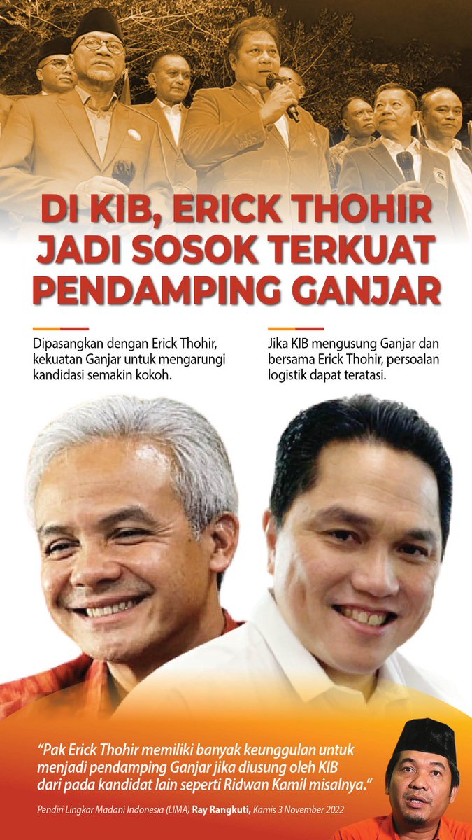 Makin hot, <a href="/ganjarpranowo/">Ganjar Pranowo</a> &amp; <a href="/erickthohir/">Erick Thohir</a> pasangan terseksi! 😍

RI-1 ahli birokrat dan RI-2 ahli usaha, pasangan ini akan membawa Indonesia makin maju melejit. Yg setuju RT!