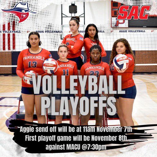 Join the send-off for our Volleyball Team TOMORROW at 11 a.m., as we travel to MACU for the Sooner Athletic Conference tournament quarterfinals.
 
We will be gathering behind Anchor D Arena to wish them well! #wearepanhandle #panhandleproud