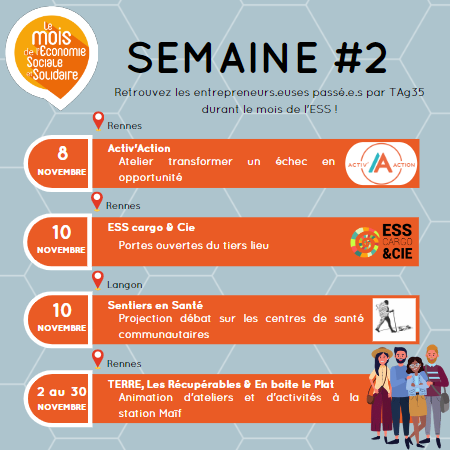 Retrouvez les collectifs #propulsésparTAg35 à Rennes et Langon pour cette deuxième semaine du Mois de l’Économie Sociale et Solidaire !