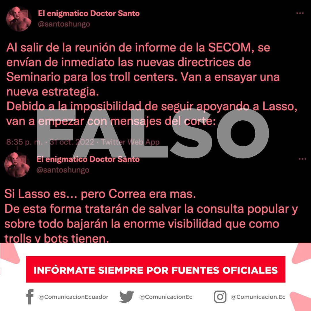 SegcomV's tweet image. FALSO | Circula en redes sociales información falsa respecto a la Secretaría General de Comunicación de la Presidencia. Solicitamos a la ciudadanía informarse por medio de canales oficiales.