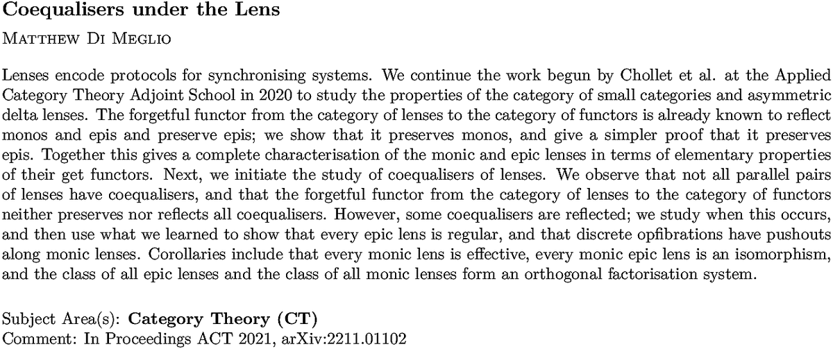 arxiv.org/abs/2211.01826…
M D Meglio
Coequalisers under the Lens