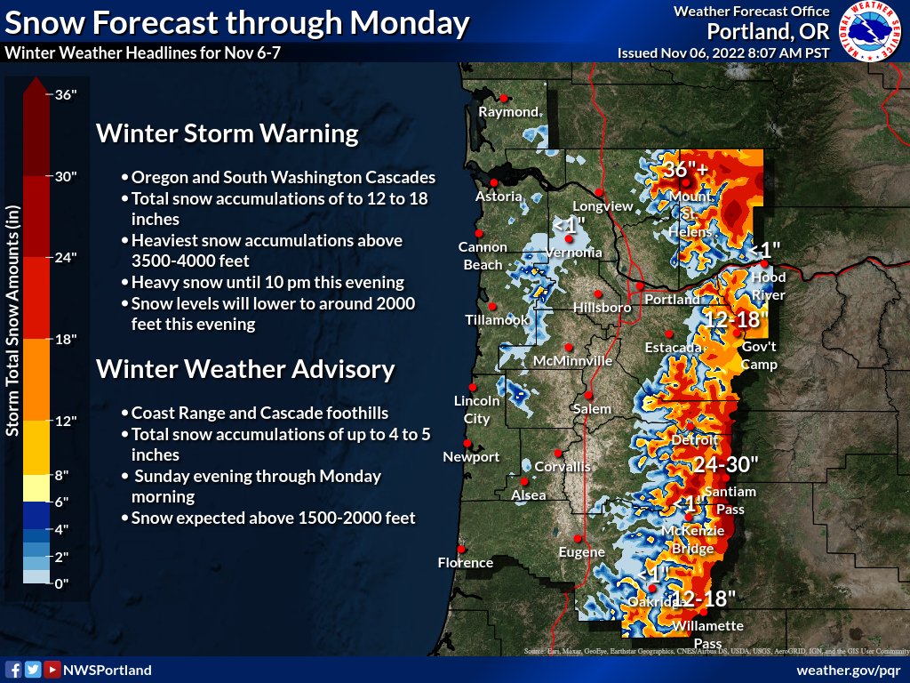 NWS Portland on Twitter "Winter weather headlines have been upgraded