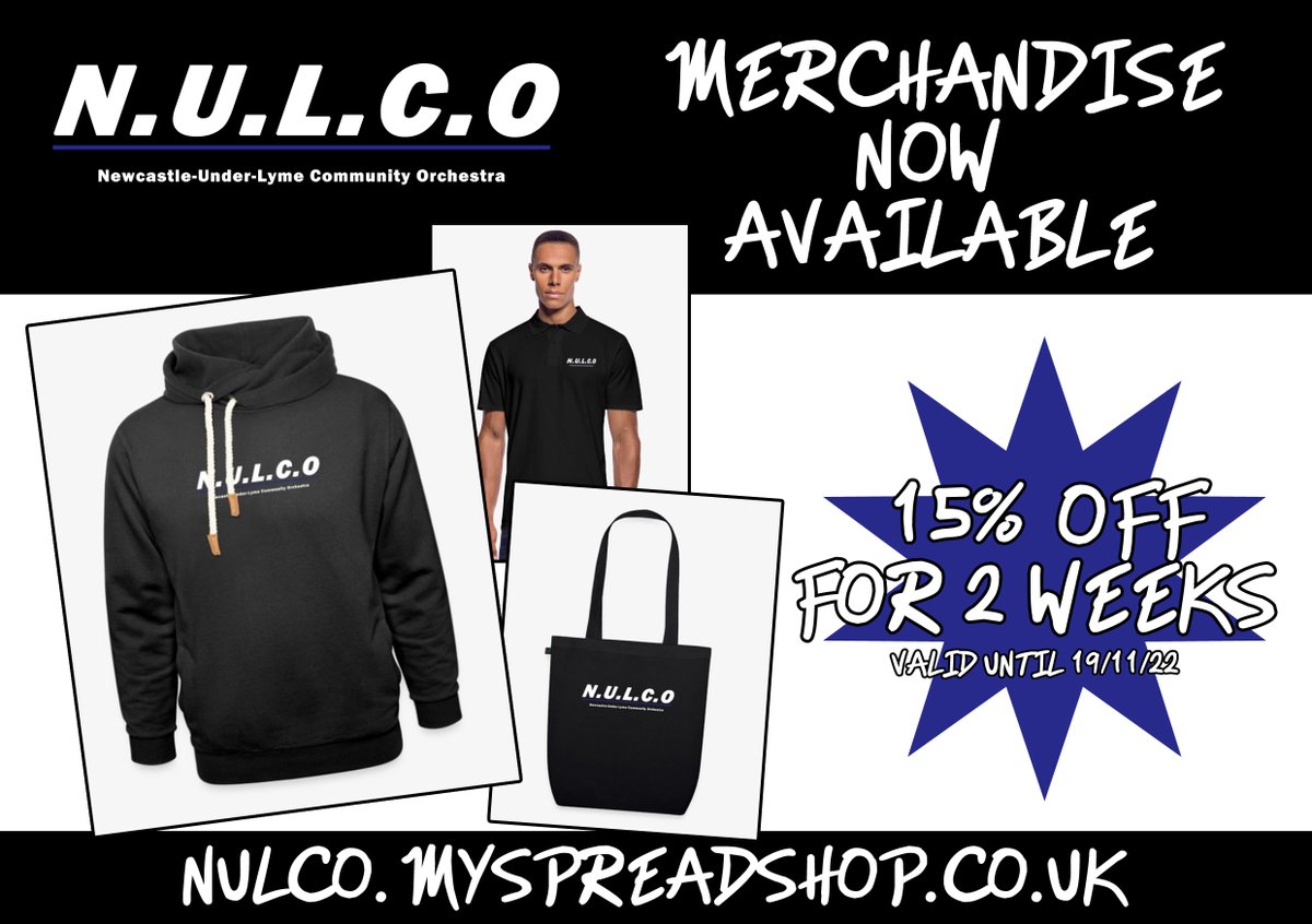 NULCOrchestra's tweet photo. Shop Relaunch, 15% off to celebrate for the next two weeks! Go Go Go! all the NULCO merch you could ever want! just in time for Christmas too! ;) https://t.co/tuW5TGv9A7
