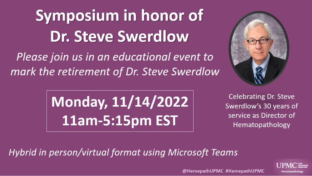 (1/2) Please join us in an educational event to mark the retirement of Dr. Steve Swerdlow
===&gt; Monday 11/14, 11am-5:15pm EST &lt;===
*Link to join on Microsoft Teams:
tinyurl.com/3c4yamxb