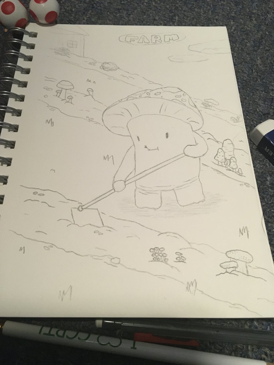 CutterL_'s tweet image. My final #inktober piece to upload for #FARM 
Just a happy mushroom farmer farming mushrooms…it‘s not cannibalism I swear!

#inktober2022 #inktoberfarm #farmer #mushroom #farming #spore #autumn #peaceful #sketch #mushroomman #fantasyart #fantasy #garden #magic