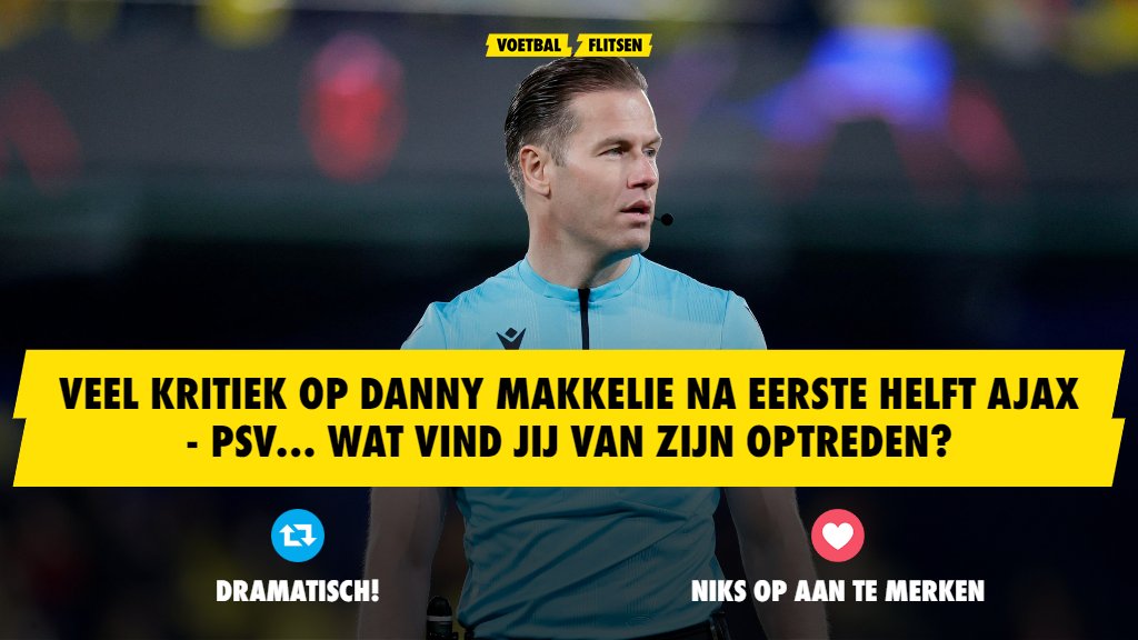 FCVideoNED's tweet photo. Veel kritiek op scheidsrechter Danny Makkelie na de eerste helft bij Ajax - PSV. Hoe vind jij dat hij fluit?

#Ajax #PSV #Makkelie #AjaPSV https://t.co/bhPC4unXhA