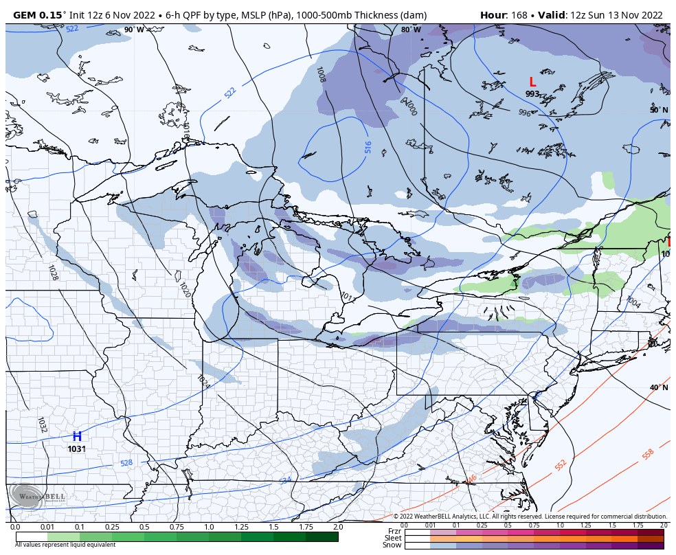 wnywxguy's tweet photo. Reason #2614 to enjoy the mild weather while we have it: Yes, those are plumes of lake effect ❄️ across parts of the lower Great Lakes for next Sunday AM! 🧐 #WNY #WX https://t.co/lj3ObJw1Iz