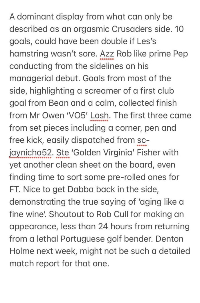 CrusadersMens's tweet photo. Match report from todays game.            Crusaders 10-0 QZone. https://t.co/A7LNJUMR5X