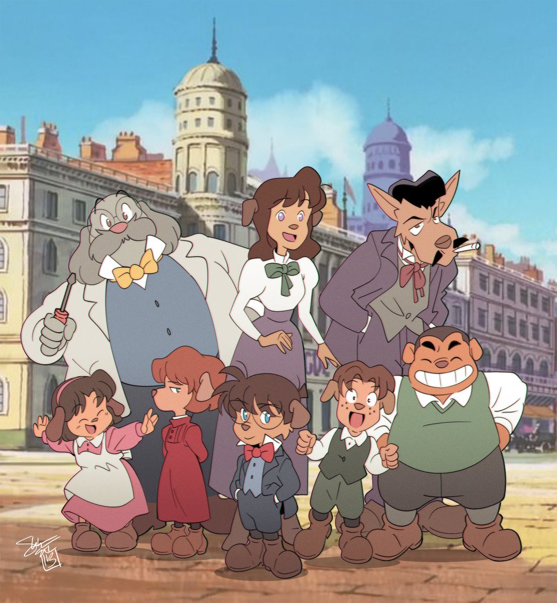 comickergirl's tweet photo. Detective Conan x Sherlock Hound (Background is a screencap from the show.) https://t.co/StwXdLQ6vI