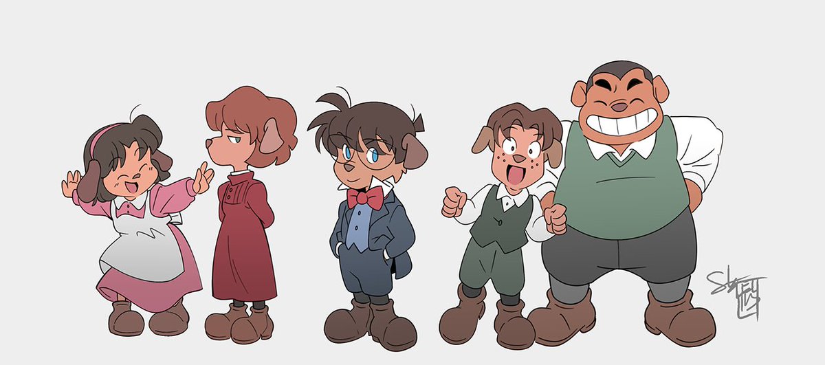 comickergirl's tweet photo. Detective Conan x Sherlock Hound (Background is a screencap from the show.) https://t.co/StwXdLQ6vI