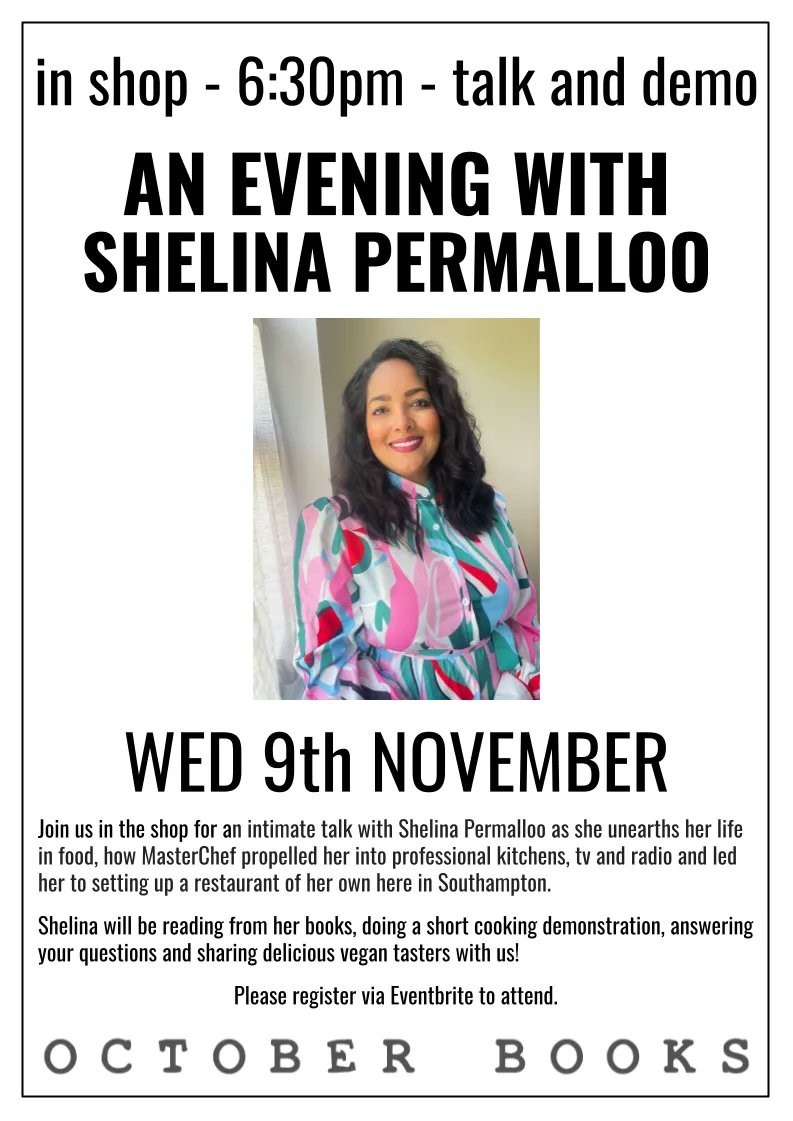 THIS WEDNESDAY -- Join us in the shop for an intimate talk with @shelinacooks as she unearths her life in food! 🥘 📅 Wednesday 9th November 📌 in the shop - 6:30pm - author talk + demo - free entry! buff.ly/3Dnuk0l