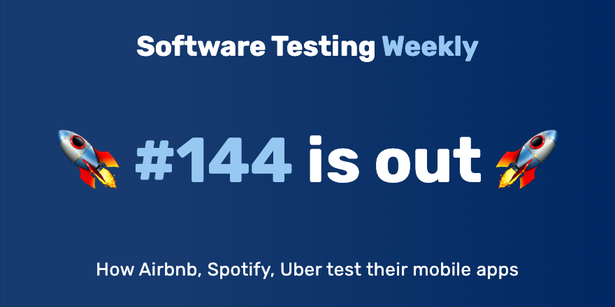 Hey! 🙂

The 144th issue is out!
softwaretestingweekly.com/issues/144

Congrats <a href="/MickeySisic/">PeaceFor</a>, @testerfromleic, <a href="/KristinJackvony/">Kristin Jackvony</a>, <a href="/TAbrodi/">Tiger Abrodi</a>, <a href="/flyvenkat/">Venkat Ramakrishnan</a>, @ezagroba, <a href="/debugagent/">Shai Almog</a>, <a href="/KTeltov/">Kostiantyn Teltov</a>, @Beth_AskHer, <a href="/phitGeek/">David Obodo</a>, <a href="/parwalrahul/">Rahul Parwal 🇮🇳</a>, <a href="/al8xr/">Oleksandr Romanov 🇺🇦</a>, <a href="/zeljkofilipin/">Željko Filipin</a>, <a href="/Nikolay_A00/">Nikk Advolodkin 🇺🇦</a> &amp; more! 👏

#SoftwareTesting #QA