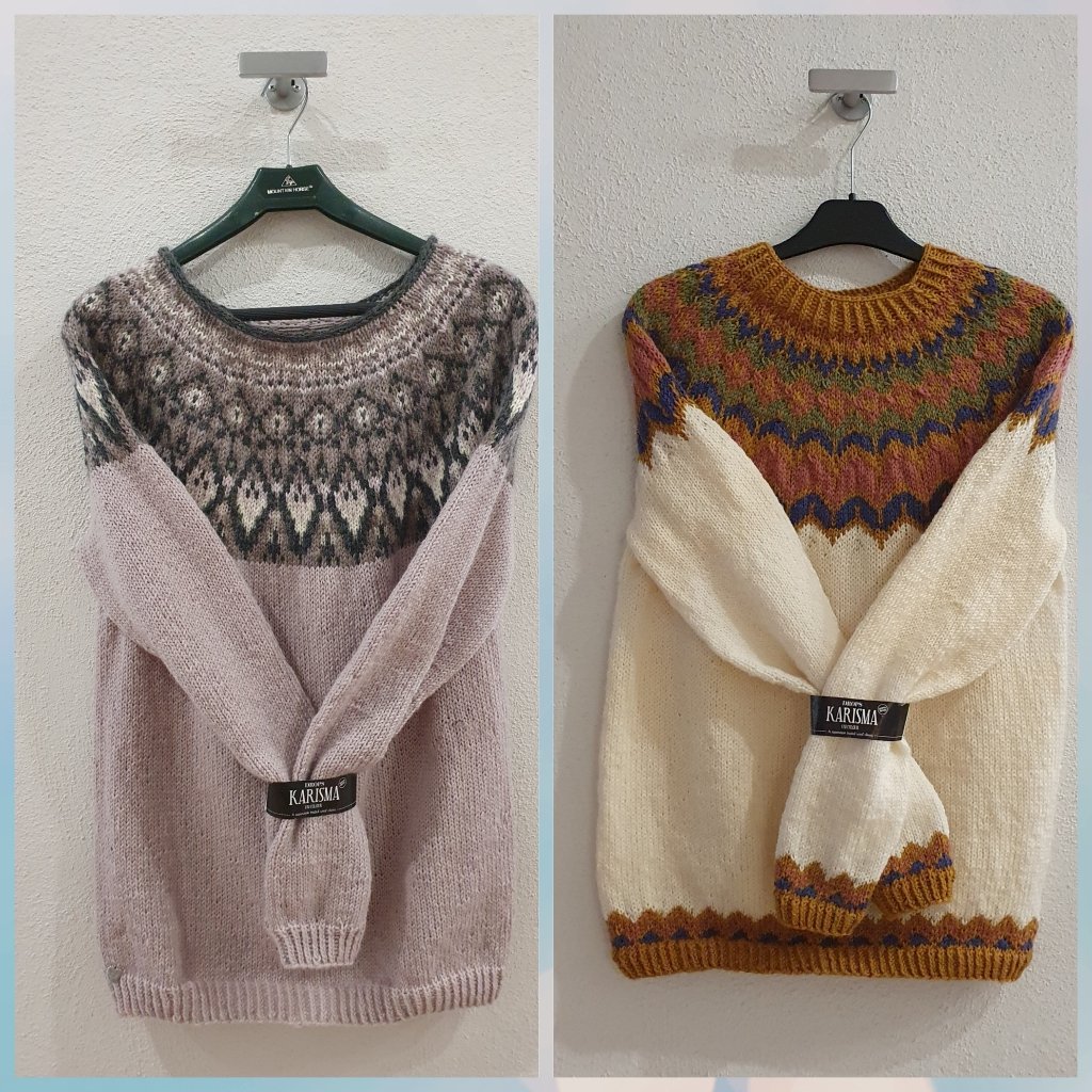 Viisi viikkoa, viisi paitaa. Kuvassa viikot neljä ja viisi 😁 #joululahjatennakkoon #kaveritkiittää #energiansäästötalkoot #islantilaisetvillapaidat #tindur #erämaankaikuja #neuloosi