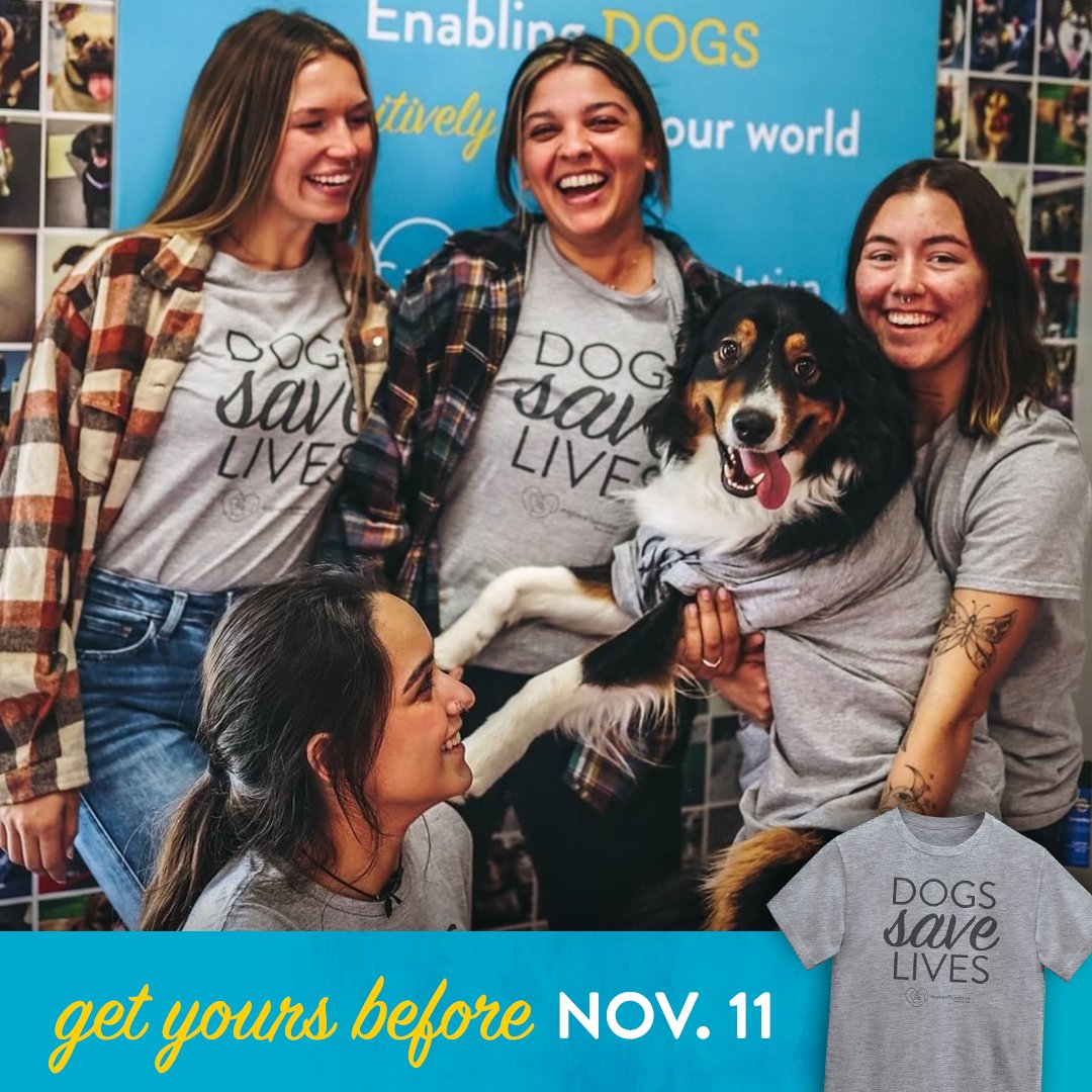 dogtopia's tweet photo. It’s last call to purchase a #DogsSaveLives shirt! 🐾 100% of the proceeds go toward sponsoring a service dog for a veteran in need through @DogtopiaGives. https://t.co/xlDSezzSZQ https://t.co/LPquFNH0rX