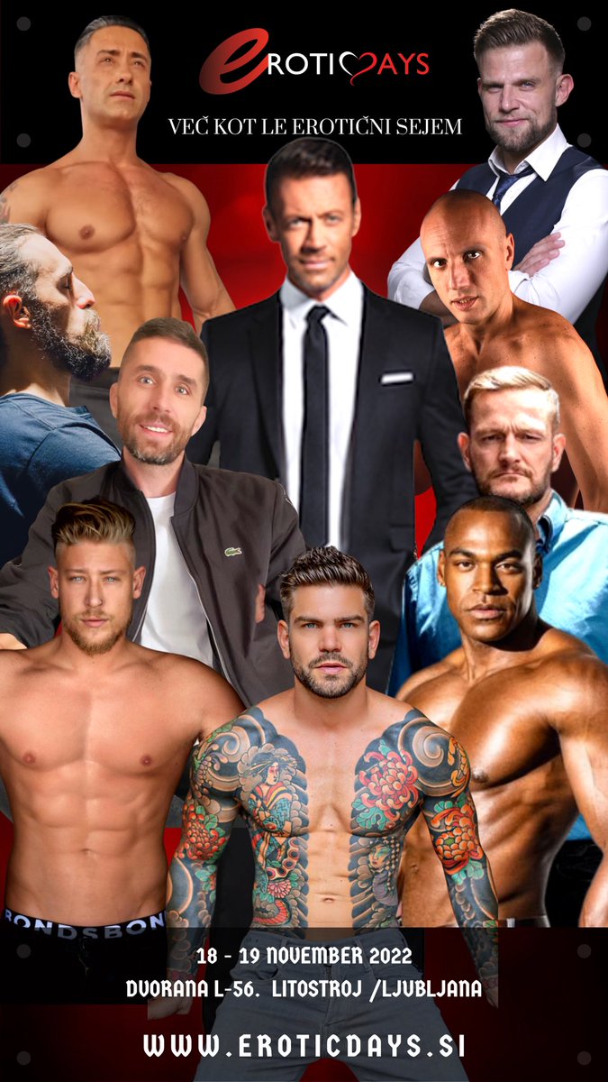 EroticdaysSi's tweet photo. 🚨Some of the Men attending &amp; performing at Erotic Days, Ljubljana, Slovenia! We have brought in the best of the best &amp; some new fresh talent! All have one thing in mind, YOU!  Who is your favorite here? Link in bio for information &amp; Tickets. See you soon! 💪🏼 https://t.co/9NPeOnI4rw