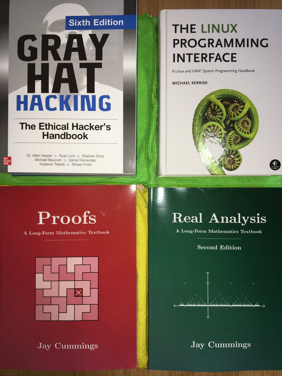HelloWorldVBA's tweet photo. "Proofs," and, "Real Analysis," by Jay Cummings.
500 pages each and far lower-priced than other books.
#Linux #GNU #Hacking #GrayHatHacking #Bash #Shell #PowerShell #JShell #LearnToCode #LearningToCode #100DaysofCode https://t.co/eDIFyvkhia