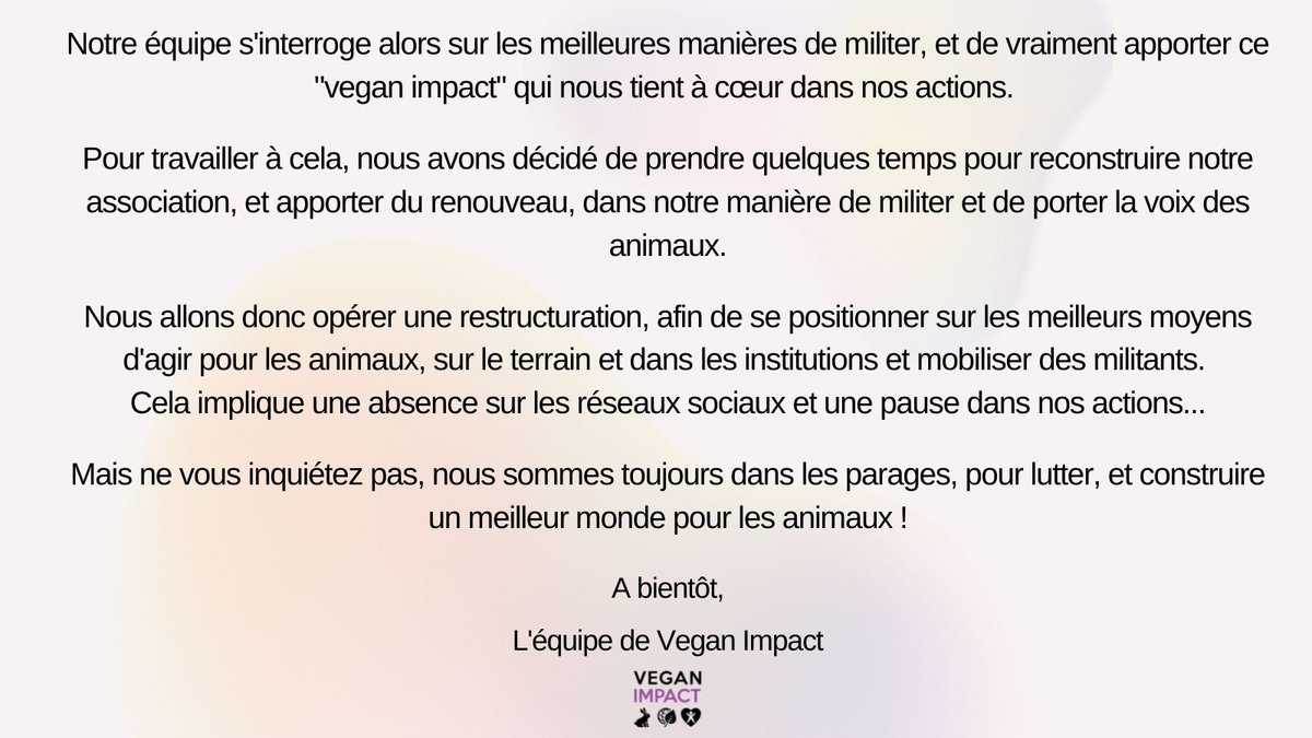 Merci à tous ceux qui nous soutiennent et agissent avec nous 💜
Le combat continue pour les animaux !

Annonce ⬇️