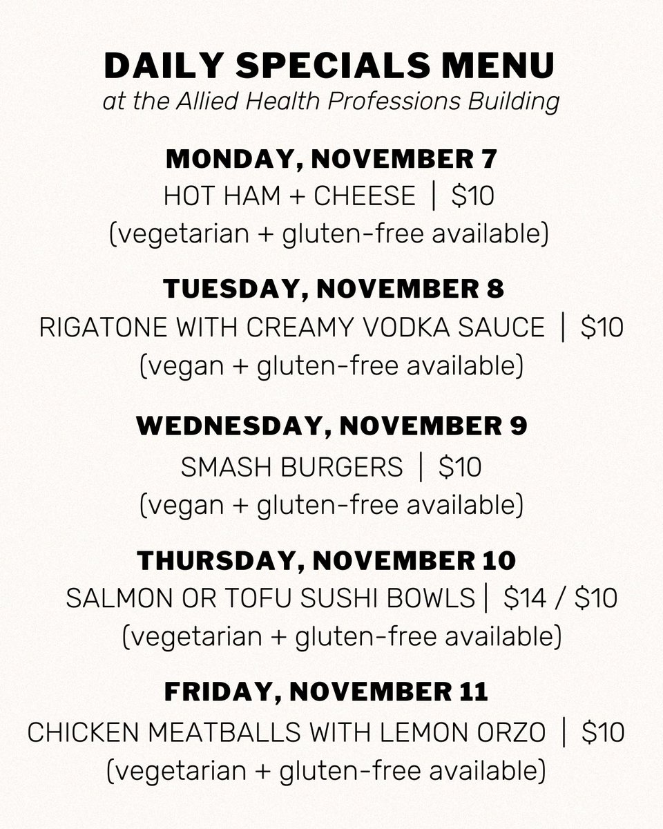 freshgatherings's tweet photo. Lunch specials for our Allied Health Building and Education Union locations are live for 11/07 - 11/11. Served from 11am-1:30pm or until we sell out. See you this week! ✨

@SLU_Official @slunutrition @slusom @sludchs @SLUHospital https://t.co/rCuvg0ihRW