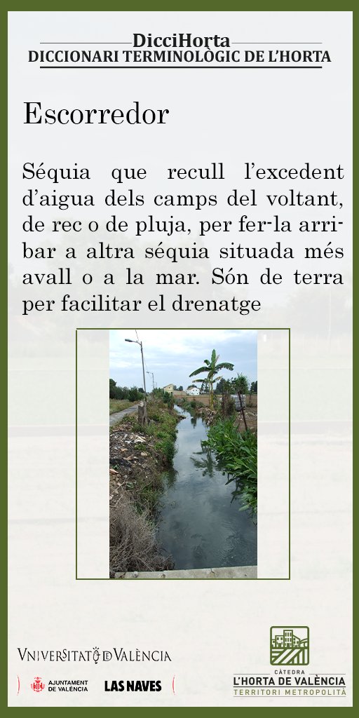 Cinquena i última entrega del #diccihorta 2022!!!
Avui presentem l'últim concepte sobre el sistema de reg d'enguany. T'has fixat en les séquies de terra que hi ha les zones d'extremals de les séquies?? Són els escorredors