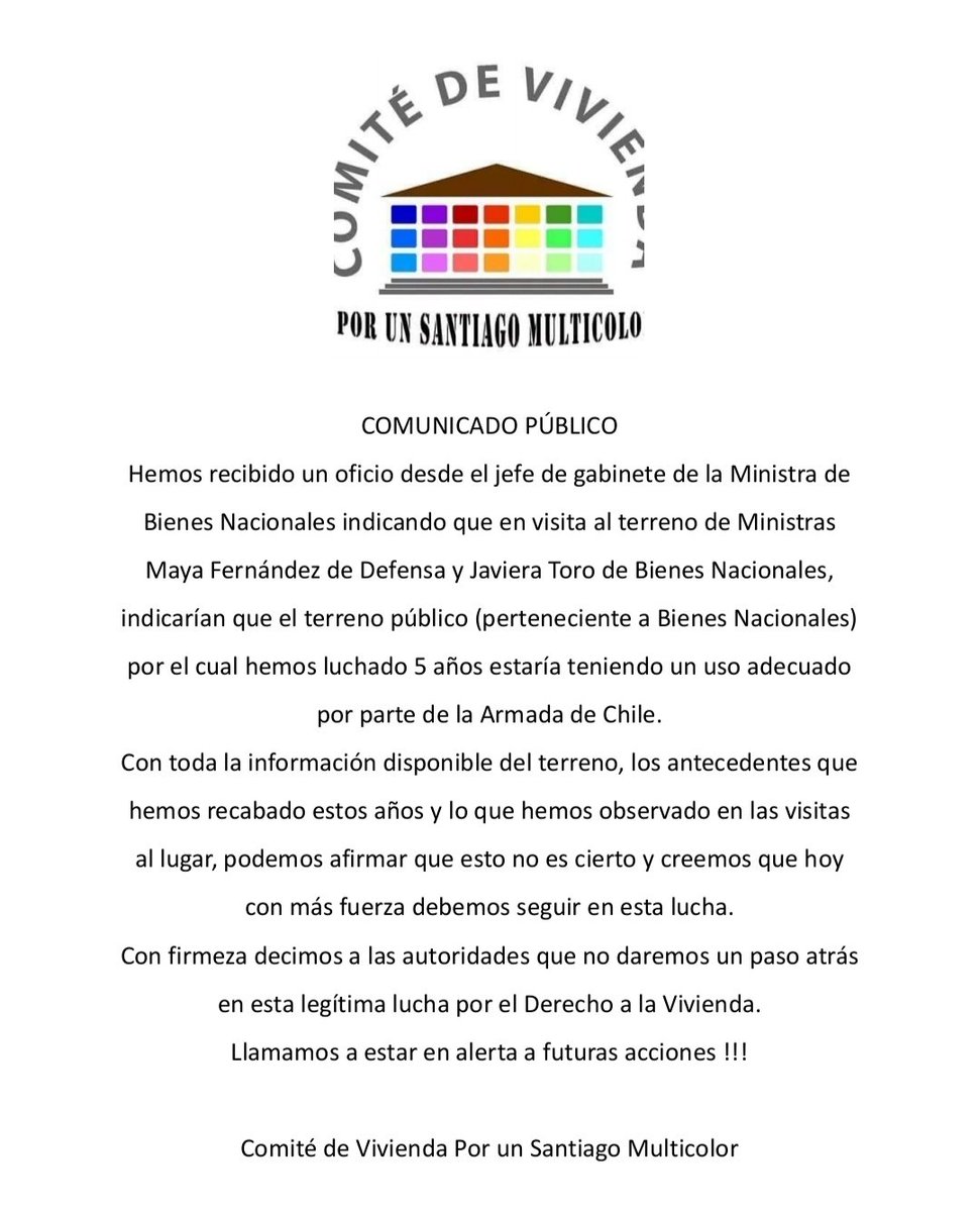 StgoMulticolor's tweet photo. Impresentable que @Armada_Chile use terreno de @MinisterioBBNN para actividades recreativas mientras 800 mil familias no tienen Vivienda Digna !!! #MarinosDevuelvanElTerreno
#PlanEmergenciaHabitacional
#PorUnSantiagoMulticolor https://t.co/BXbyulQQHP