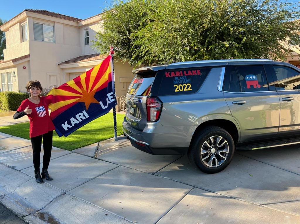 NV_karilake's tweet photo. This is Nancy from Scottsdale, to show her support for @KariLake she sewed her own flag! 

We have the best supporters!!! https://t.co/FQ3eU9gXvy