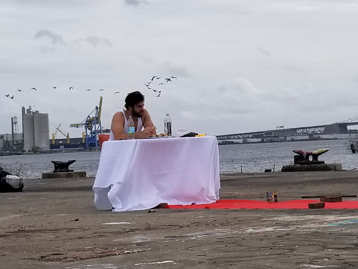 samipeckz's tweet photo. Currently watching @bryceharper3 eat a rotisserie chicken for the 40th consecutive day on an abandoned pier behind Walmart https://t.co/xIQ8rEubzf
