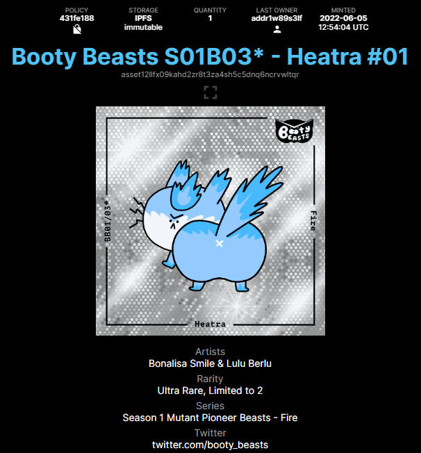 booty_beasts's tweet photo. How does a Mutant Booty Beast looks on https://t.co/umWsFyxcpP? 🧐
Check it out!
S01 Booty Beasts:
✅7 ADA!
✅ Animated!
✅ 533 Available!
Mint one here!⏬
https://t.co/OF9rIRpgNL
Thanks everyone❤️
#Cardano #ada #CNFT #CNFTCommunity #CNFTproject #CNFTNews #NFT #bootybeasts https://t.co/y2tDXfpqCn