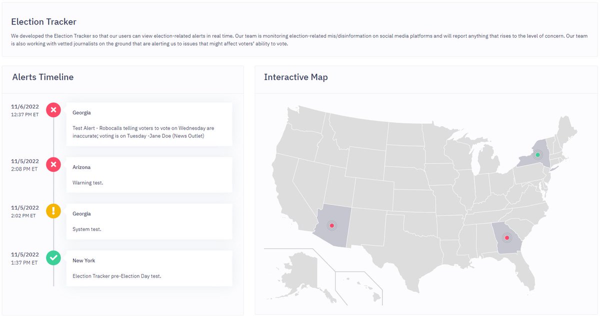 cbouzy's tweet photo. New: The Bot Sentinel Election Tracker will go live on Tuesday, and you can view election-related alerts in real time. We are monitoring mis/disinformation on social media platforms and working with vetted journalists on the ground...

Bookmark it: https://t.co/QfS8TJSRAz https://t.co/nLOgtGWpol