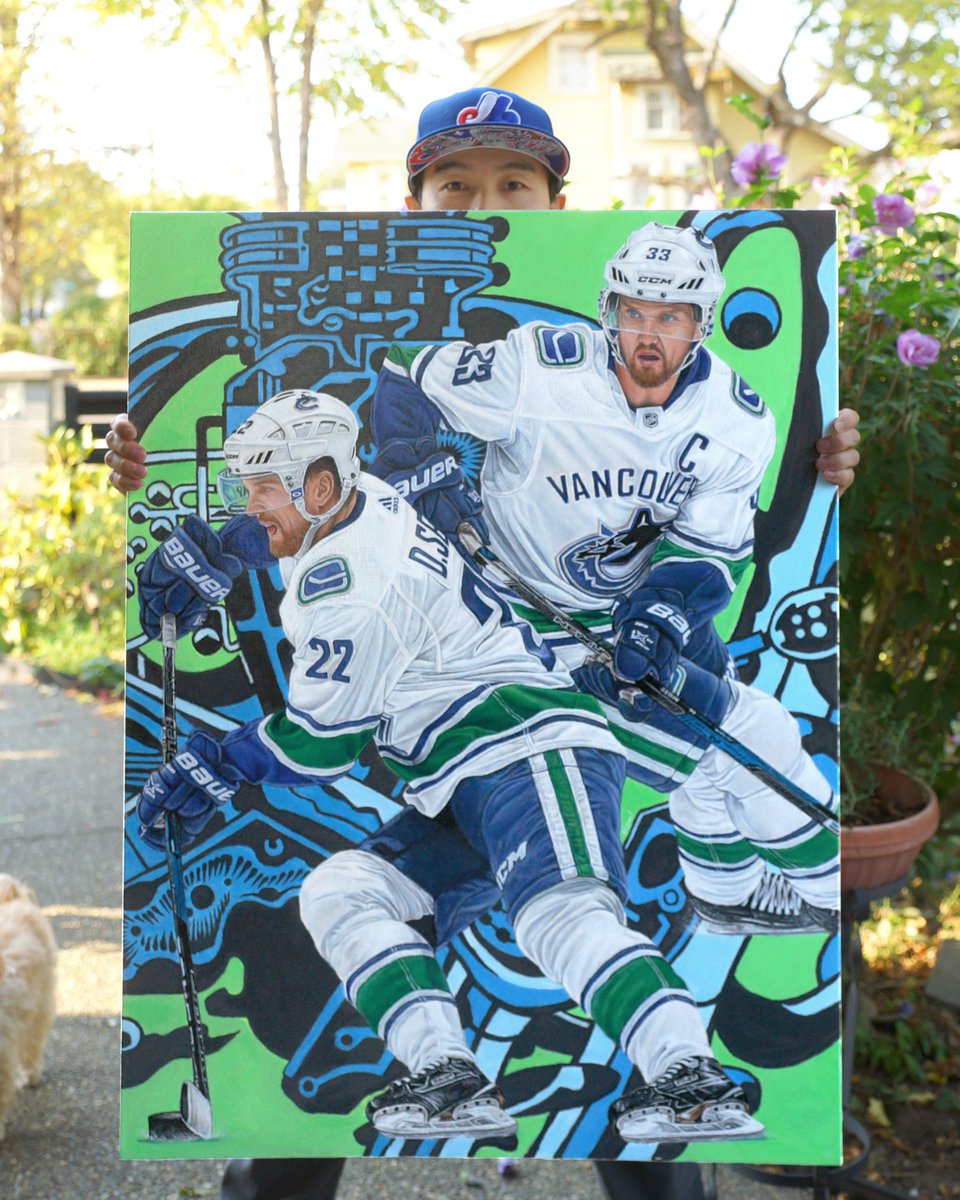 This painting of soon-to-be Hall of Famers, Henrik and Daniel, is now available for bidding at the <a href="/canucksautism/">Canucks Autism Network</a> charity auction. As a bonus, it has been autographed by both Sedins!
canproam.ca/auction

#CANProAm #danielsedin #henriksedin #vancouver  #Canucks #hockeyart