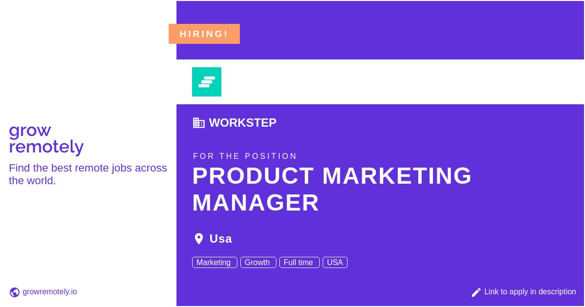 growremotelyio's tweet image. Check out this job at WorkStep for the position Product Marketing Manager.

 Apply link: growremotely.io/?id=6366fb29e5…

#hiring #remotejobs #WorkStep #SalesandMarketing