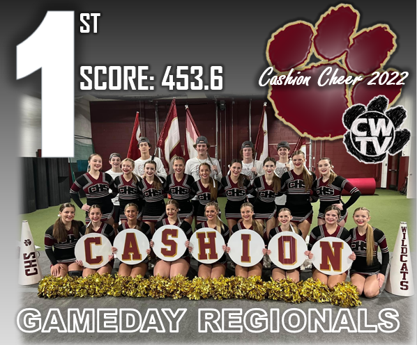 Congrats to our CHEER SQUAD and their FIRST PLACE finish at the 2022 Gameday Regionals in Stroud this past Saturday!

The squad will compete for a State Title next Saturday.  #CHaSinGOLD