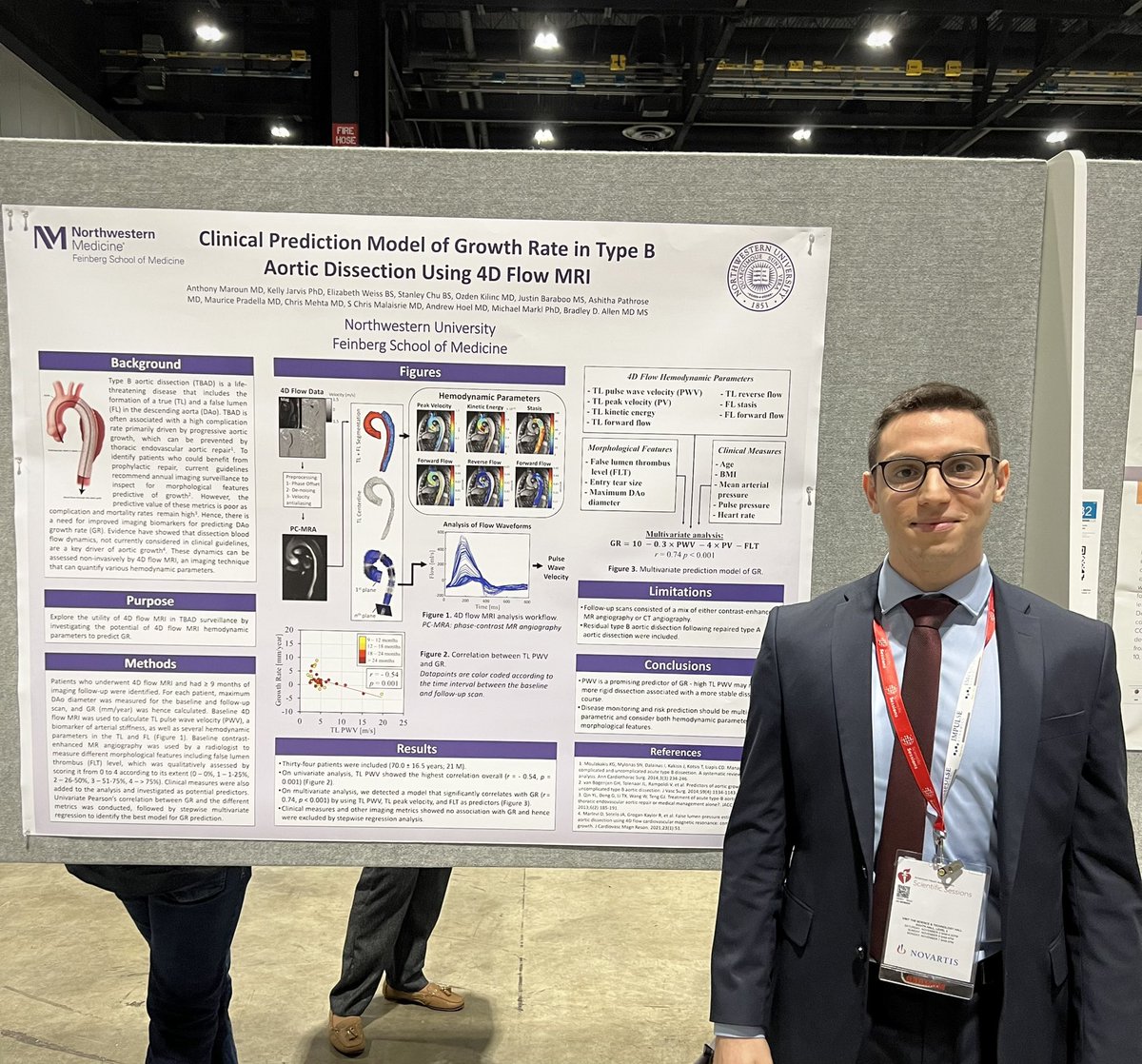 Thrilled to attend my first AHA meeting 🫀! Had a wonderful time presenting our findings on TBAD growth rate prediction using 4D Flow MRI. #AHA22 @bdallen6 <a href="/NUFeinbergMed/">Northwestern Feinberg School of Medicine</a>