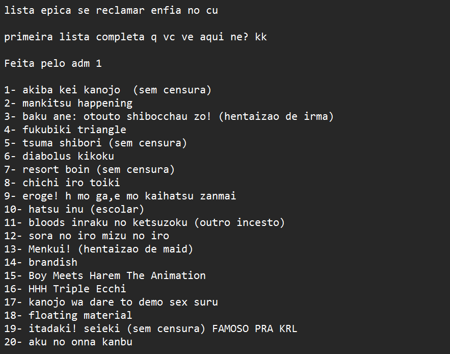 HentaiDisso's tweet photo. lista de hentai, sim, eu fiz pra vcs https://t.co/kkQf0AxoAz