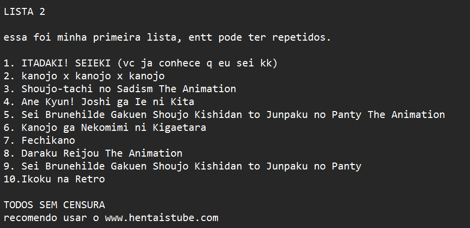 HentaiDisso's tweet photo. lista de hentai, sim, eu fiz pra vcs https://t.co/kkQf0AxoAz