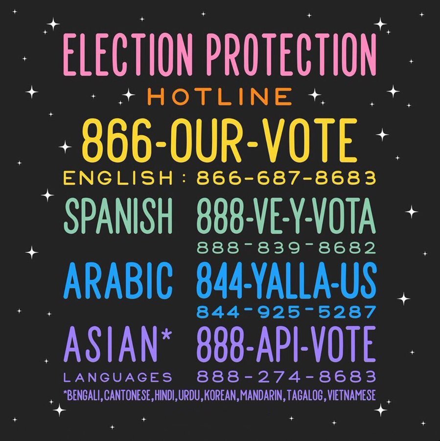 ADL's tweet photo. #ElectionDay is Tuesday, and nothing should interfere with your freedom to vote. Alert your polling site worker and/or call 866-OUR-VOTE (866-687-8683) if you think you’re experiencing intimidation while trying to cast your ballot.  #ProtectOurVote https://t.co/z2Ni8Af7OP