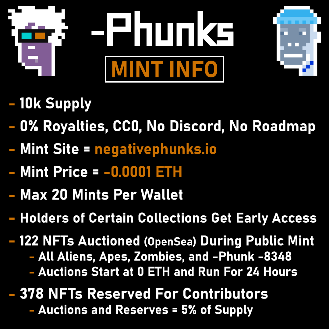 🚨 PHAMILY AND PHRIENDS 🚨 the -Phunks mint will begin sometime in the next couple of days, turn on notifications! 🫡

Like + RT this for a chance to win a -4 digit ENS name 👀

The ONLY mint link will be posted on our Twitter, be careful of fake links and scams! Details below 👇