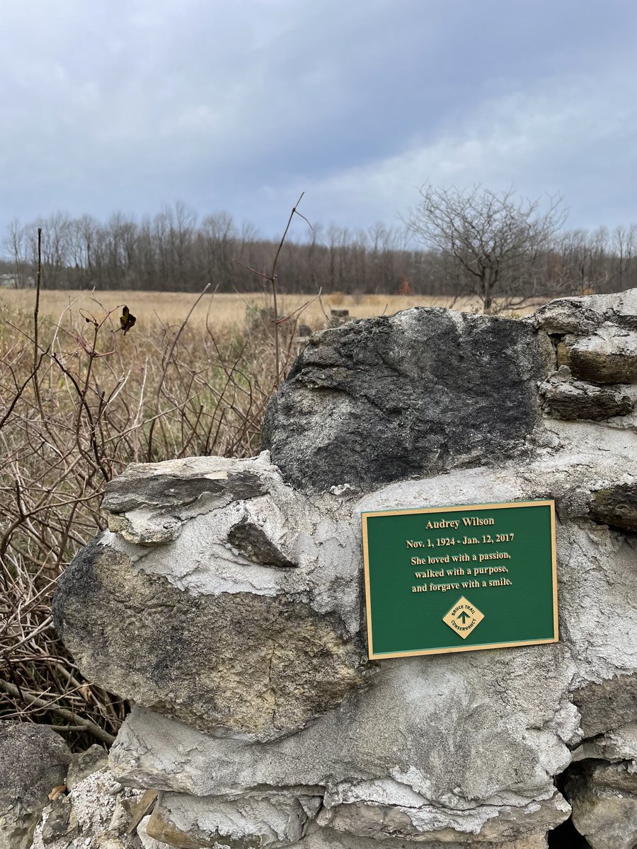On the #BruceTrail near Noisy River. I didn’t know Audrey Wilson but ⁦a 14 word summary declares that hers was a life well lived. Thank you <a href="/BlueMtn_BTC/">Blue Mountains Bruce Trail Club</a>⁩ ⁦<a href="/BruceTrail_BTC/">Bruce Trail Conservancy</a>⁩