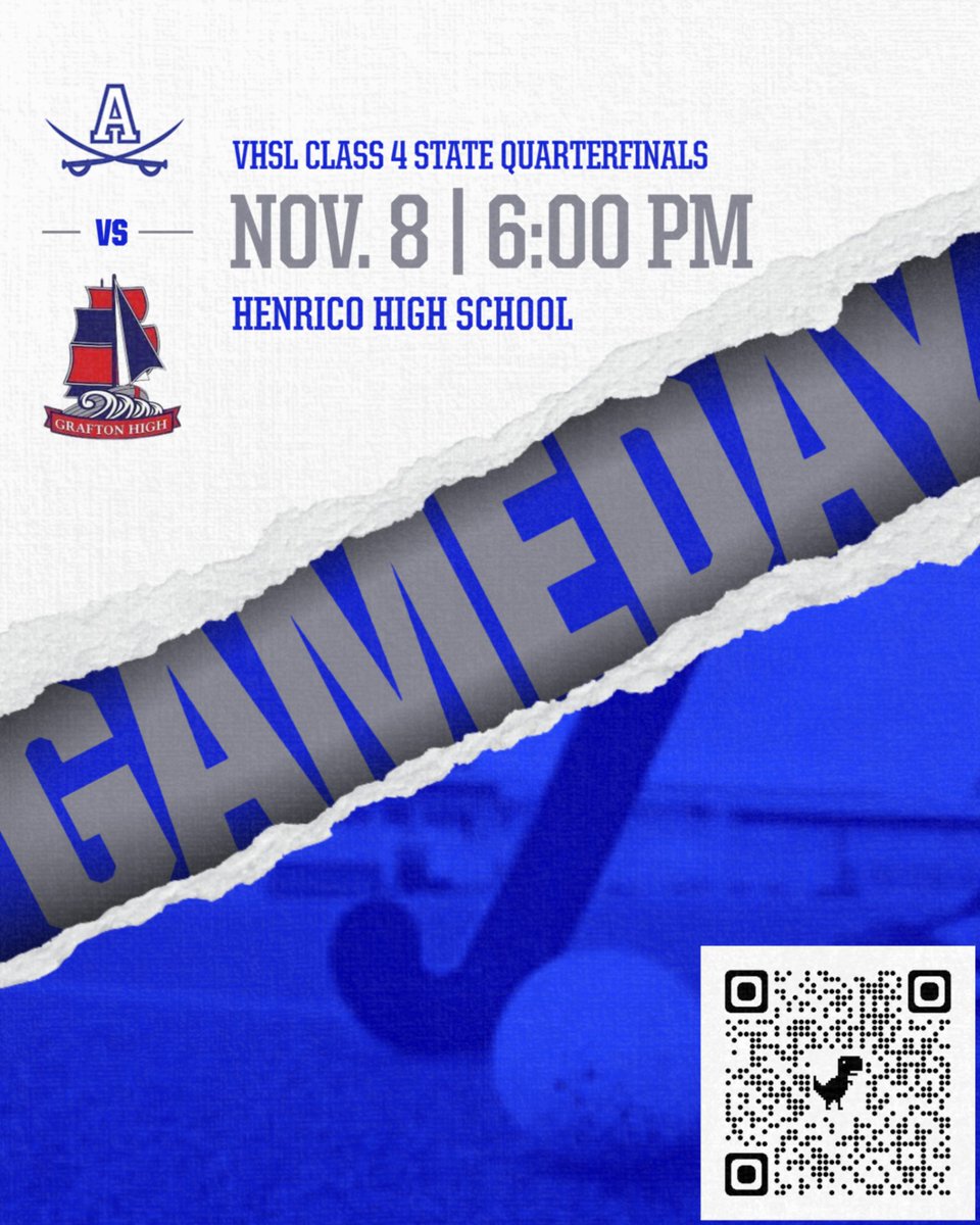 Atlee-Director of Student Activities (@atleeathletics) on Twitter photo <a href="/Atlee_FH/">Atlee Field Hockey</a> takes on <a href="/GHSAD/">Grafton Athletics</a> on Tuesday Night in the <a href="/VHSL_/">VHSL Athletics</a> State Quarterfinal. Game time is 6 PM and is at <a href="/HenricoHighSch/">Henrico High School</a> . Tix are $10 and be purchased at the gate or via <a href="/GoFanHS/">GoFan</a> or use QR Code. Let's Go <a href="/ATLRaiderNation/">Atlee High School</a> and <a href="/ATLRageCage/">Atlee Rage Cage</a> #WeAreAtlee <a href="/Atlee_FH/">Atlee Field Hockey</a> takes on <a href="/GHSAD/">Grafton Athletics</a> on Tuesday Night in the <a href="/VHSL_/">VHSL Athletics</a> State Quarterfinal. Game time is 6 PM and is at <a href="/HenricoHighSch/">Henrico High School</a> . Tix are $10 and be purchased at the gate or via <a href="/GoFanHS/">GoFan</a> or use QR Code. Let's Go <a href="/ATLRaiderNation/">Atlee High School</a> and <a href="/ATLRageCage/">Atlee Rage Cage</a> #WeAreAtlee