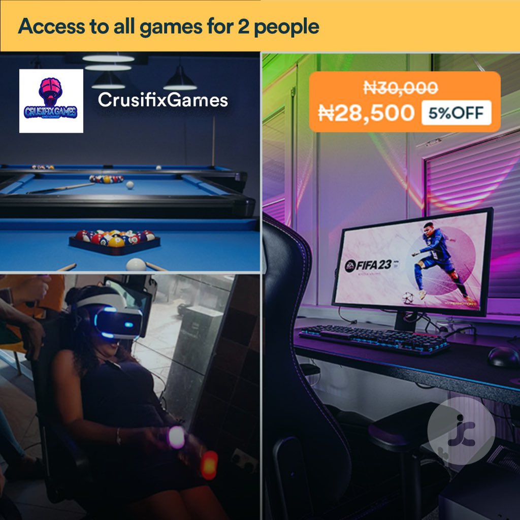 JekaConnect's tweet image. Gamers, this one’s for you!

Grab a buddy and get 5% off on access to all games at @crusifixgames. Download Jekaconnect to enjoy this deal!