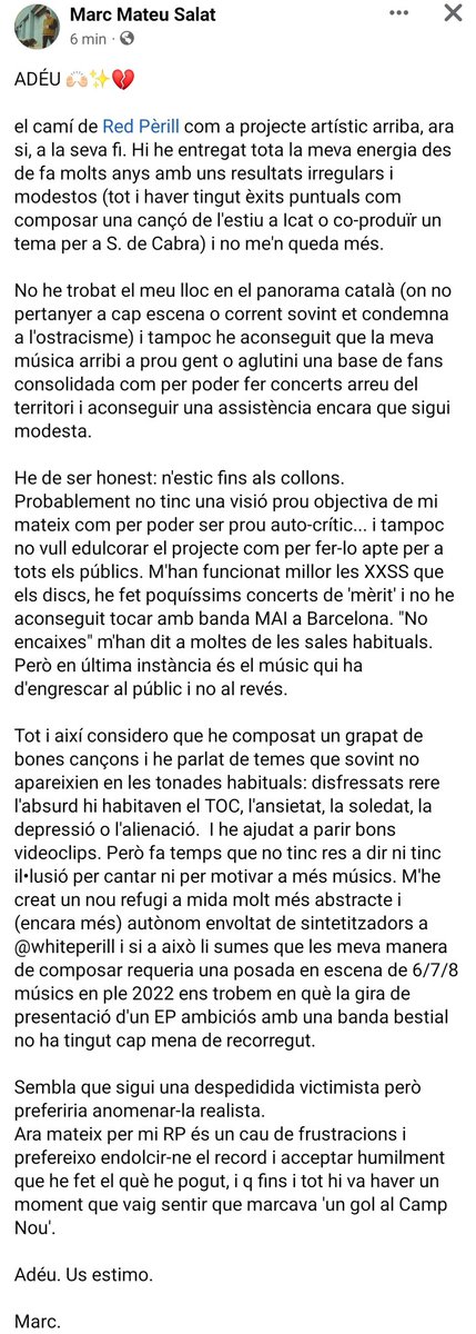 Plega RED PÈRILL, plega una veu única al país. Això no serà última hora als programes informatius ni portada als diaris, però és infinitament més greu per la societat. No hem sabut oferir espai ni acompanyament a una proposta irrepetible en català. 

Cal que hi reflexionem.