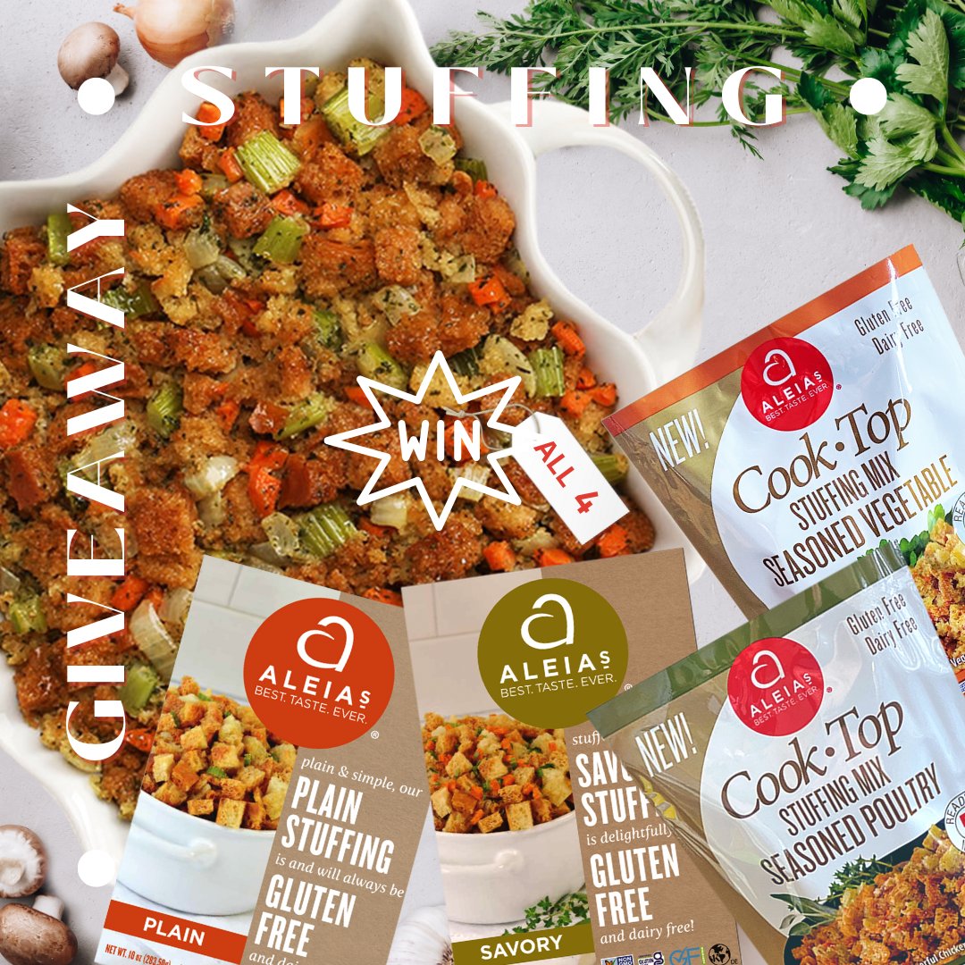 Just in time for the holidays, win all four varieties of #glutenfree stuffing from <a href="/aleiasgf/">Aleia's Gluten Free</a>! mailchi.mp/.../win-gluten…
