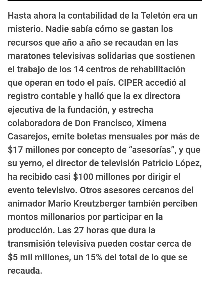 mutante321's tweet photo. @ciper accedió a la contabilidad completa de la fundación. Así se gasta la billetera @Teleton: millonarios pagos a Enrique Correa y boletas por $156 millones a Ximena Casarejos👇
https://t.co/ylvwoqueRK
#NoMasShow #DerechosNoMasCaridad
#WallMapu #Temuco #Chile https://t.co/HEuEOngO78