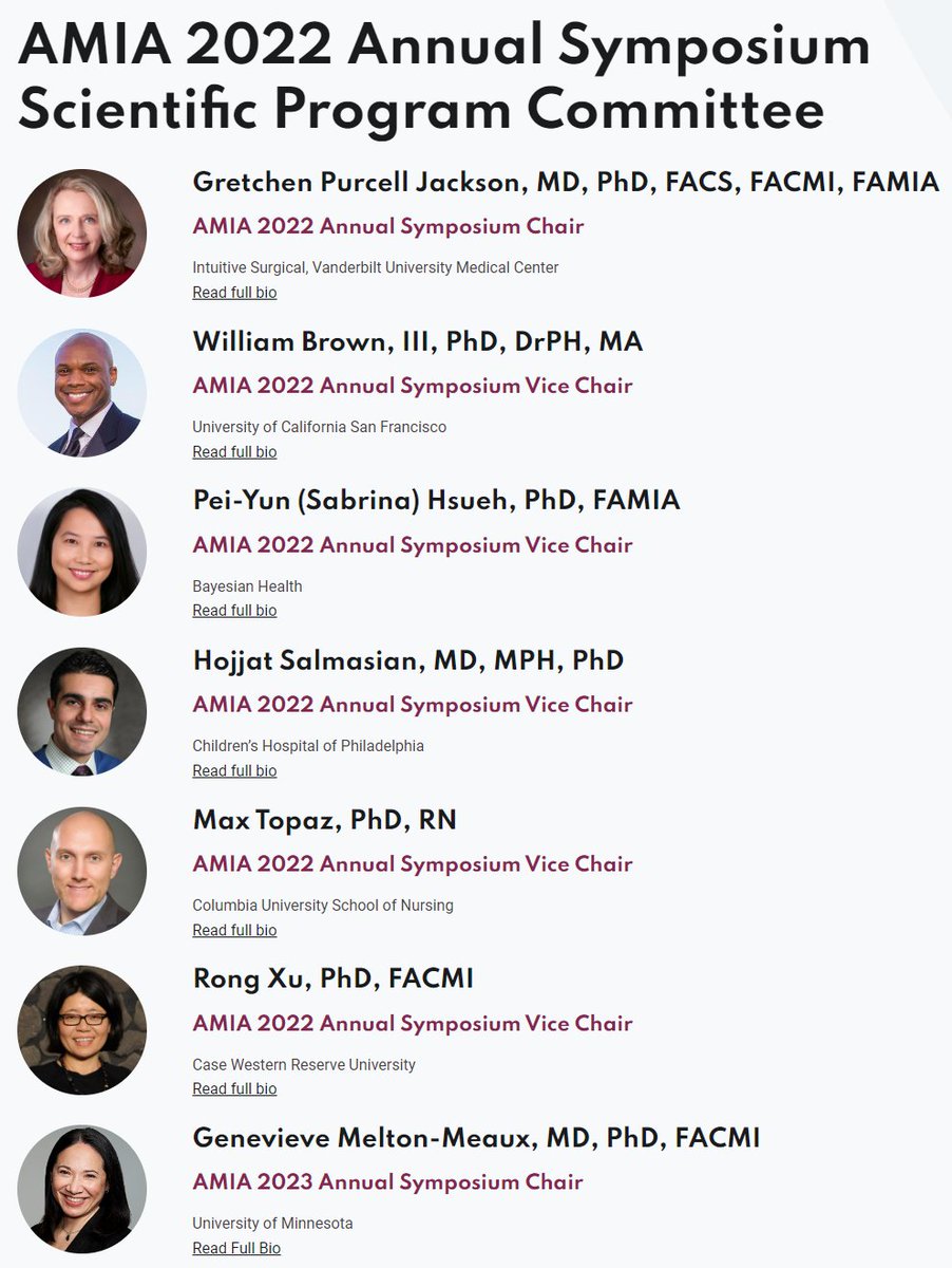 DigiHealthMD's tweet photo. ok so I found out who to thank for these amazing title. The #AMIA2022 scientific committee! Gretchen Purcell Jackson, William Brown III, Pei-Yun (Sabrina) Hsueh, Hojjat Salmasian, Max Topaz, Rong Xu, Genevieve Melton-Meaux!!! 4/ https://t.co/I7iaARMWZK