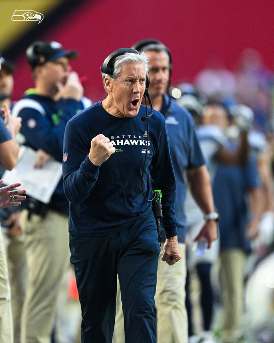 Pete Carroll excited on the sideline.