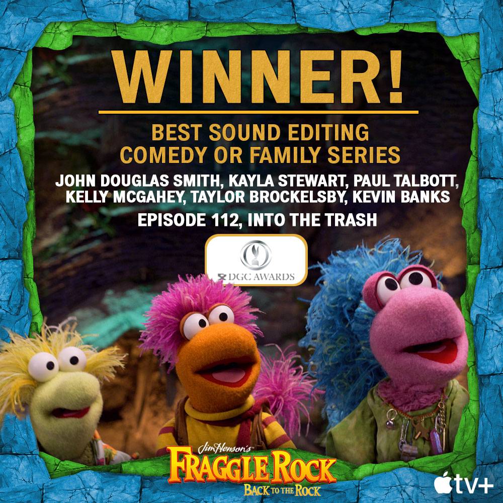 Congratulations to the incredible team of Fraggle Rock: Back to the Rock on the show’s DGC Award for Best Sound Editing, Comedy/Family Series! 
We couldn’t be prouder of our amazingly talented Fraggle family!
#JimHensonCompany #FraggleRock