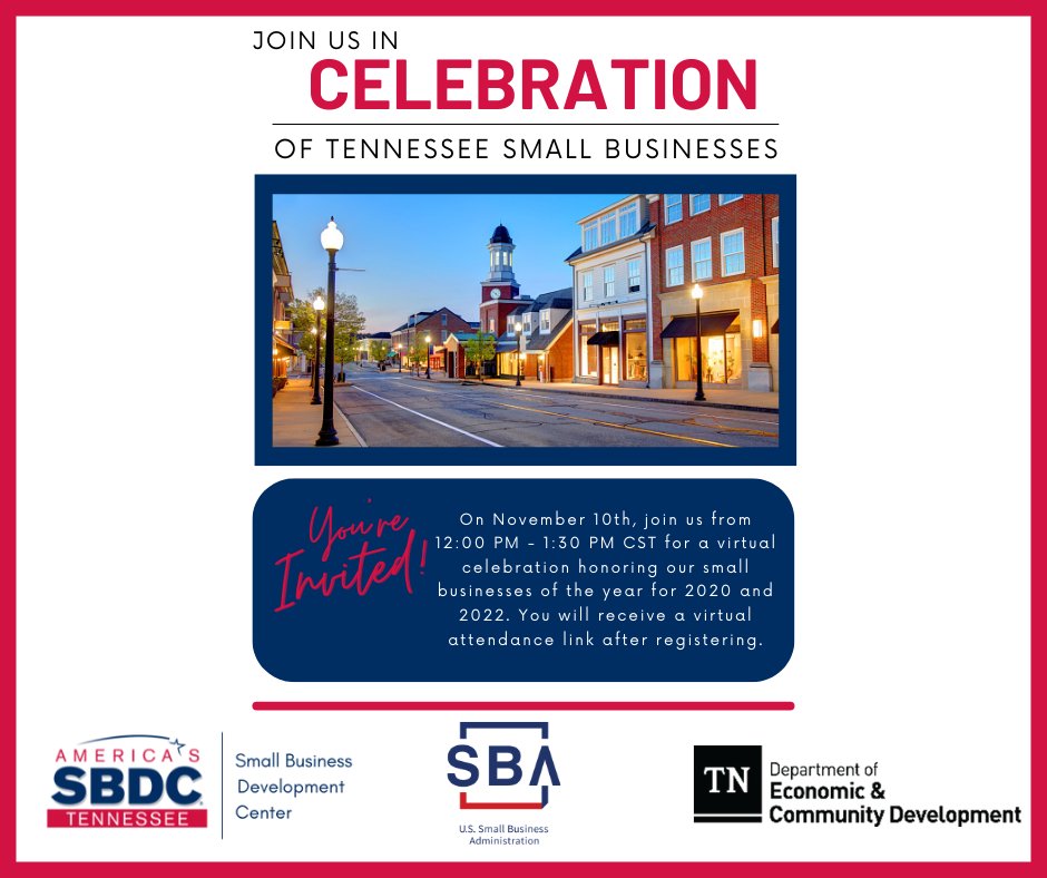 tsbdc's tweet photo. Join us virtually to celebrate small business success! 
We have a virtual seat waiting for you: https://t.co/UaaxYyG5rJ https://t.co/5D0Gb8UhvX