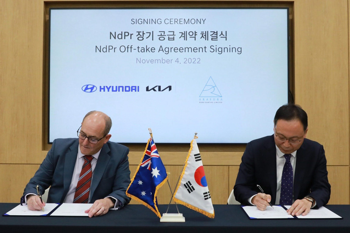 Arafura has executed a binding offtake agreement with Hyundai and Kia. The agreement supplies up to 1,500 tonnes per annum of NdPr over a 7-year period. We have also signed a non-binding HoA for potential strategic investment by Hyundai and its affiliates.